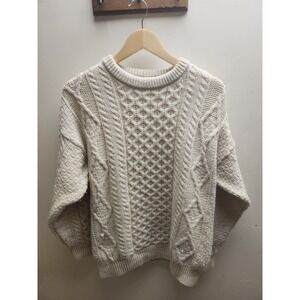 Aran Crafts Ireland Wool Cable Knit Sweater Cream Size Medium